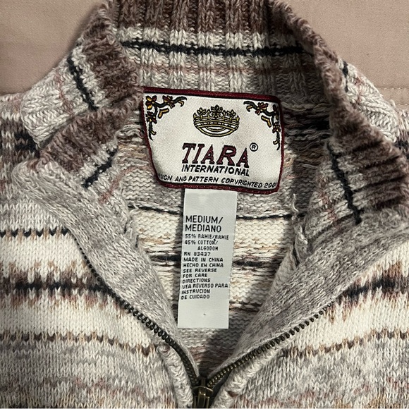 Tiara International Knit Zip Sweater Jacket with Earth Tones Y2K - Picture 2 of 7